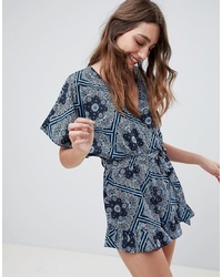 Influence Scarf Print Frill Shorts Playsuit