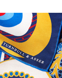 Turnbull & Asser Peacock Print Silk Twill Pocket Square
