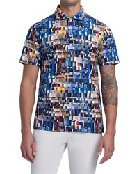 Bugatchi Digital Print Geo Cotton Polo In Classic Blue At Nordstrom