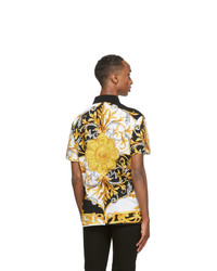 Versace Gold And White Barocco Taylor Fit Polo