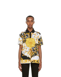 Versace Gold And White Barocco Taylor Fit Polo