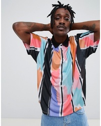 ASOS DESIGN Oversized Polo With Abstract Paint Print In Vertical Stripe