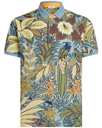 Etro Peacock Print Cotton Polo Shirt