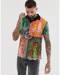 ASOS DESIGN Relaxed Fit Revere Collar Polo With All Over Historial Figure Print