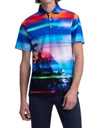 Bugatchi Tropical Print Cotton Polo In Night Blue At Nordstrom