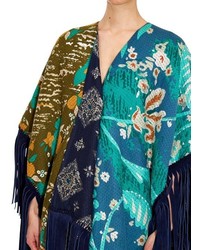 Burberry Prorsum Reversible Suede Fringed Patchwork Poncho