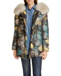 Mr & Mrs Italy Fur Print Down Puffer Coat With Removable Genuine Fox