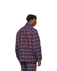 Balenciaga Blue And Red Check Flannel Quilted Zip Up Jacket