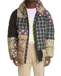 McQ Patchwork Print Hooded Puffer Jacket