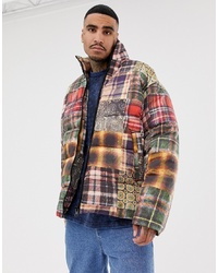 ASOS DESIGN Puffer Jacket With Patchwork Check Print