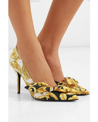 Versace Printed Silk Faille And Leather Pumps
