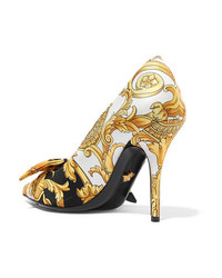 Versace Printed Silk Faille And Leather Pumps