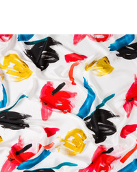 Paul Smith White Painterly Floral Print Silk Scarf