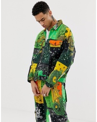 Jaded London Jacket In Green And Yellow Dragon Paisley Print