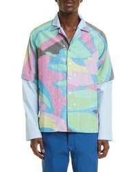 Kiko Kostadinov Torino Convertible Snap Up Shirt Jacket In Botanico Still Blue At Nordstrom