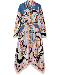 Emilio Pucci Edie Fringed Printed Silk Twill Midi Dress