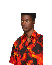 MSGM Black And Red Flame Print Shirt