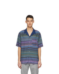 Missoni Blue And Purple Striped Short Sleeve Shirt
