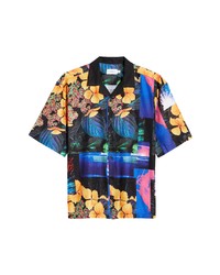 Topman Floral Print Button Up Camp Shirt