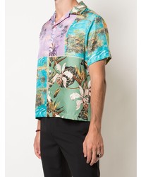 Amiri Hawaiian Satin Patchwork Shirt