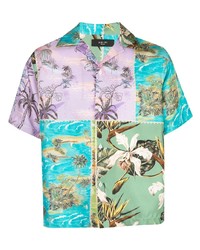 Amiri Hawaiian Satin Patchwork Shirt