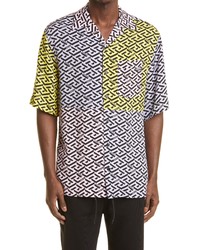 Versace La Greca Print Short Sleeve Button Up Camp Shirt In Orchid Print At Nordstrom