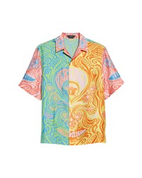Versace Medusa Music Short Sleeve Silk Button Up Camp Shirt In Multicolor At Nordstrom