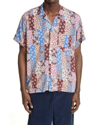 Bode One Of A Kind Paisley Patchwork Short Sleeve Button Up Shirt