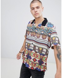 ASOS DESIGN Oversized Aztec Print Shirt With Revere Collar