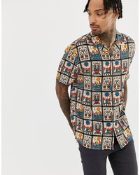 ASOS DESIGN Oversized Mexican Style Printed Shirt With Revere Collar