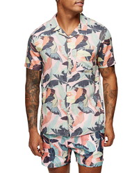 Topman Palm Print Short Sleeve Button Up Camp Shirt