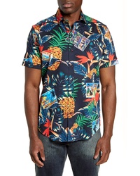 Robert Graham Postcards Regular Fit Tropical Short Sleeve Button Up Sport Shirt