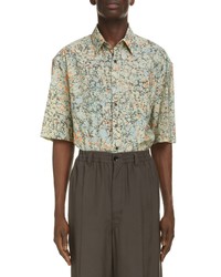Lemaire Printed Short Sleeve Button Up Shirt In Pale Sagecoral At Nordstrom