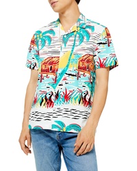 Topman Regular Fit Aloha Print Short Sleeve Button Up Shirt