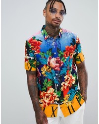 ASOS DESIGN Regular Fit Floral Scenic Print Shirt In Viscose