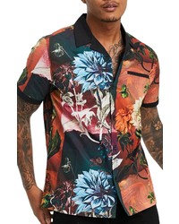 Topman Regular Fit Floral Short Sleeve Cotton Button Up Shirt