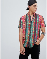 ASOS DESIGN Regular Fit Floral Stripe Shirt With Polka Dots