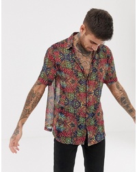 ASOS DESIGN Relaxed Fit Shirt With Deep V Neck In Animal Print
