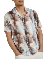 River Island Revere Marble Ombre Short Sleeve Button Up Shirt