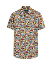 Bugatchi Shaped Fit Vehicle Print Stretch Short Sleeve Button Up Shirt In Red Multi At Nordstrom