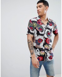 Solid Short Sleeve Revere Collar Shirt In Print