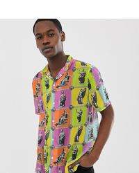 ASOS DESIGN Tall Relaxed Fit Shirt In Sculpture Tile Print With Revere Collar