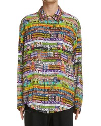 Balenciaga Allover Cities Minimal Button Up Silk Shirt In Multicolor At Nordstrom