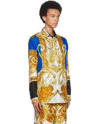 Versace Blue Gold Silk Medusa Renaissance Shirt