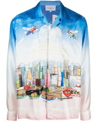 Casablanca Casa Cafe Landscape Print Silk Shirt