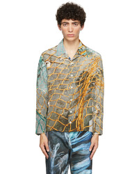 Serapis Grey Silk Fish Nets Shirt