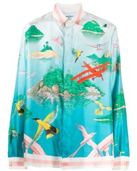 Casablanca Hummingbird Print Silk Shirt