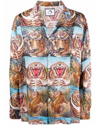 Endless Joy Tiger Print Long Sleeve Silk Shirt