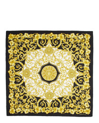 Versace Black And Gold Hibiscus Scarf