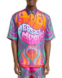 Versace Medusa Music Silk Camp Shirt In Orange Multicolor At Nordstrom